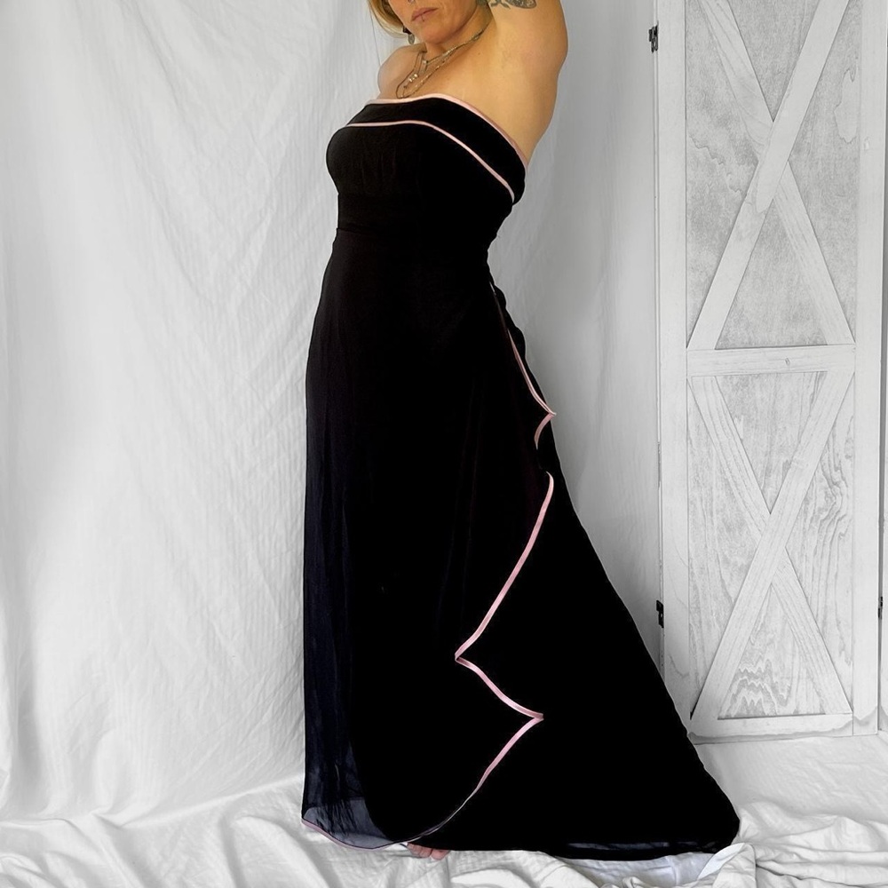 Y2k Vintage strapless formal maxi dress in black with pink